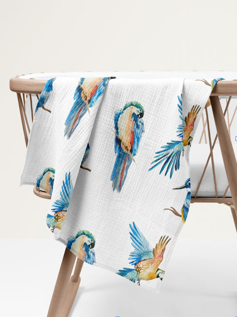 Premium Musselintuch – Vögel (120x120cm)