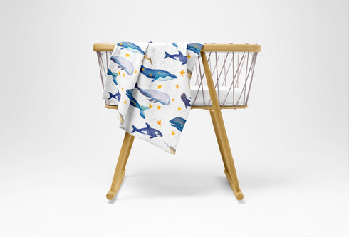 Premium Musselintuch – Wale (120x120cm)