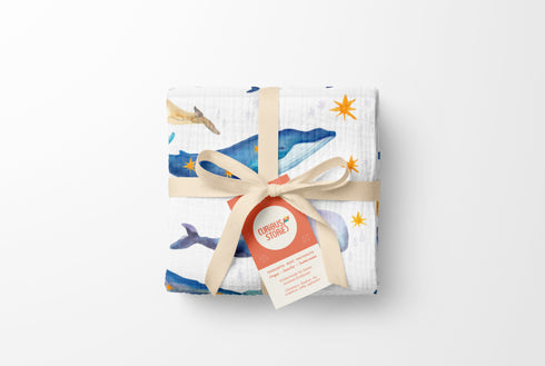 Premium Musselintuch – Wale (120x120cm)