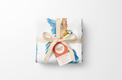 Premium Musselintuch – Vögel (120x120cm)