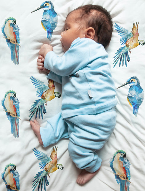 Premium Musselintuch – Vögel (120x120cm)